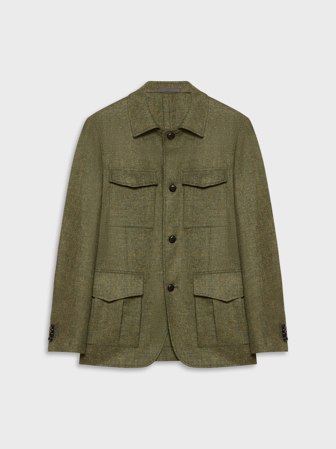 Caruso Menswear Abbigliamento Uomo Giacche Giacca sahariana in lana shetland verde look 3