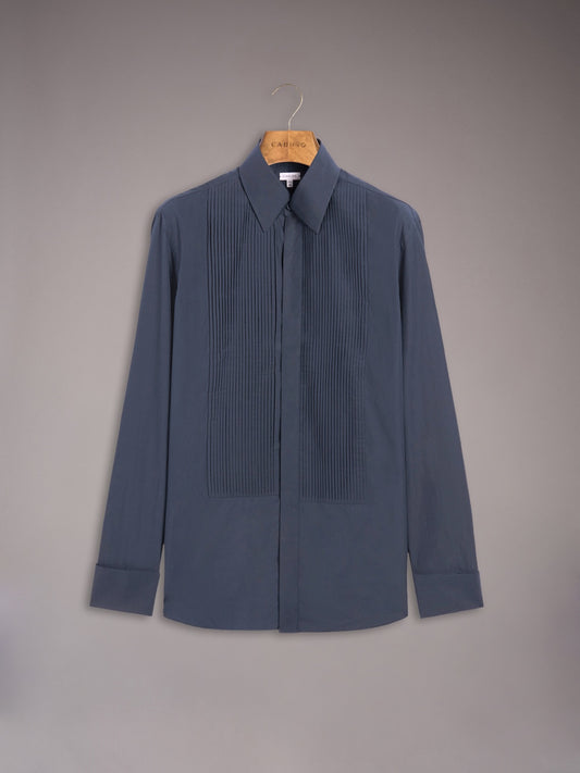 Camicia con plissé in cotone blu
