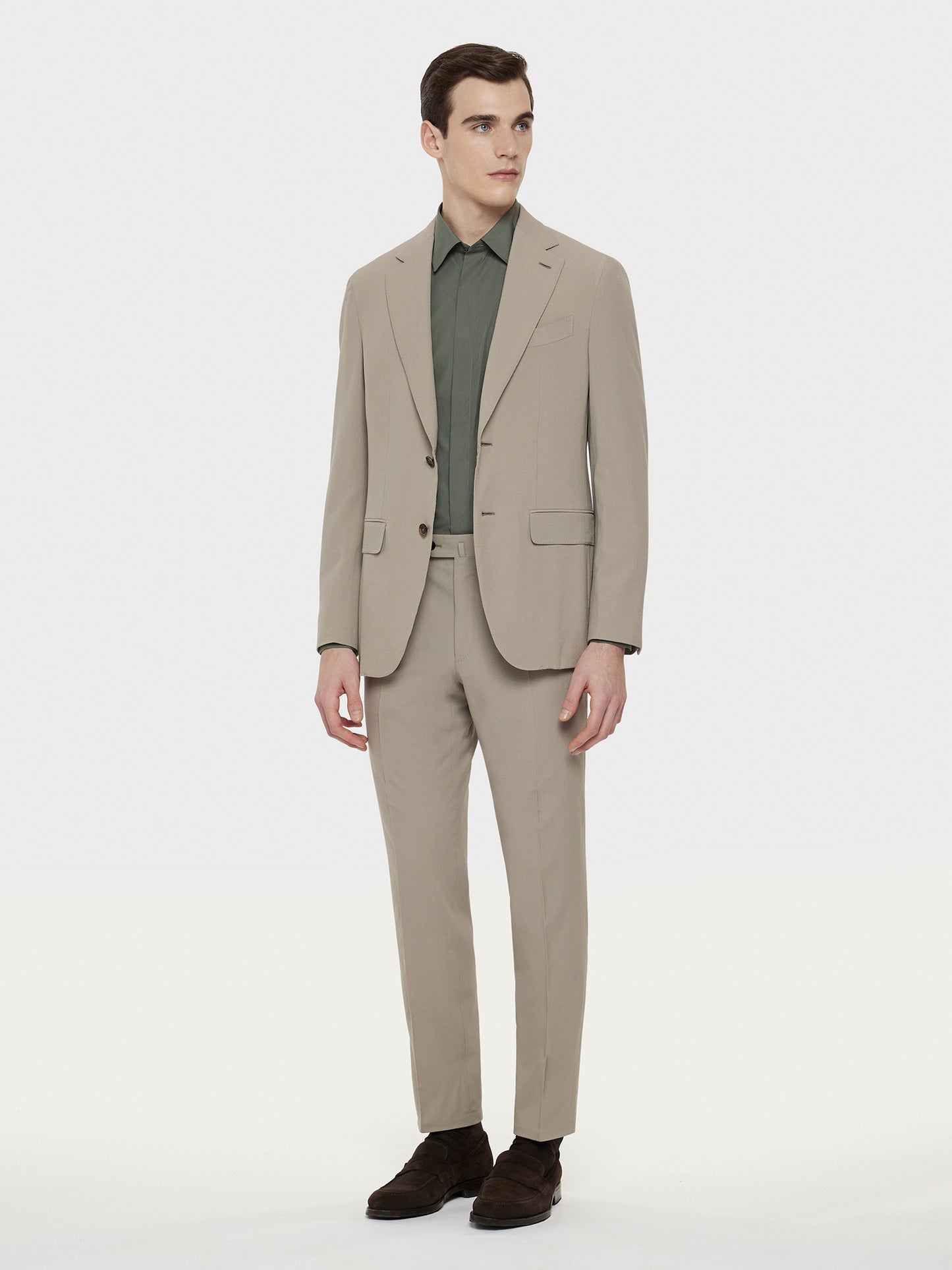 Caruso Menswear Abbigliamento Uomo Camicia slim in cotone verde salvia total look