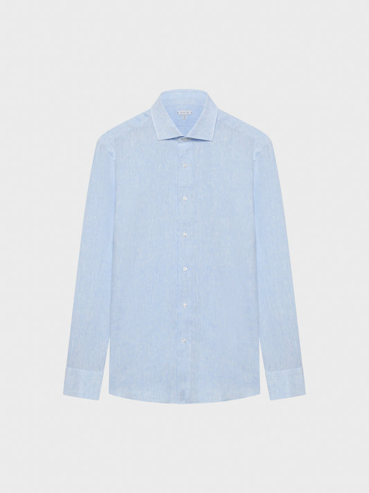 Caruso Menswear Abbigliamento Uomo Camicie Camicia slim in lino azzurra look 2