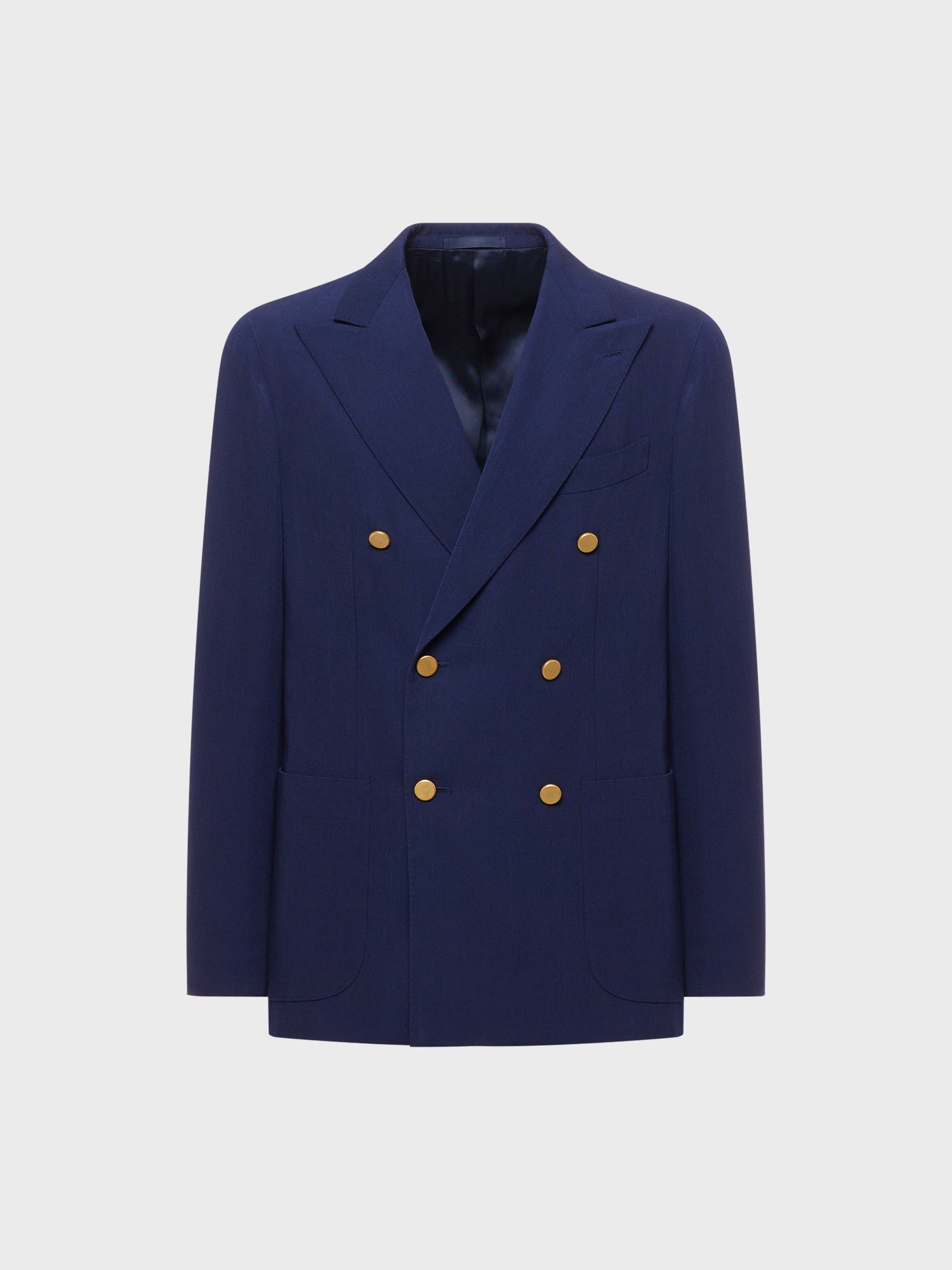 Caruso Menswear Abbigliamento Uomo Giacca Aida doppiopetto semisfoderata con rever a lancia in lana blu drop 8R still