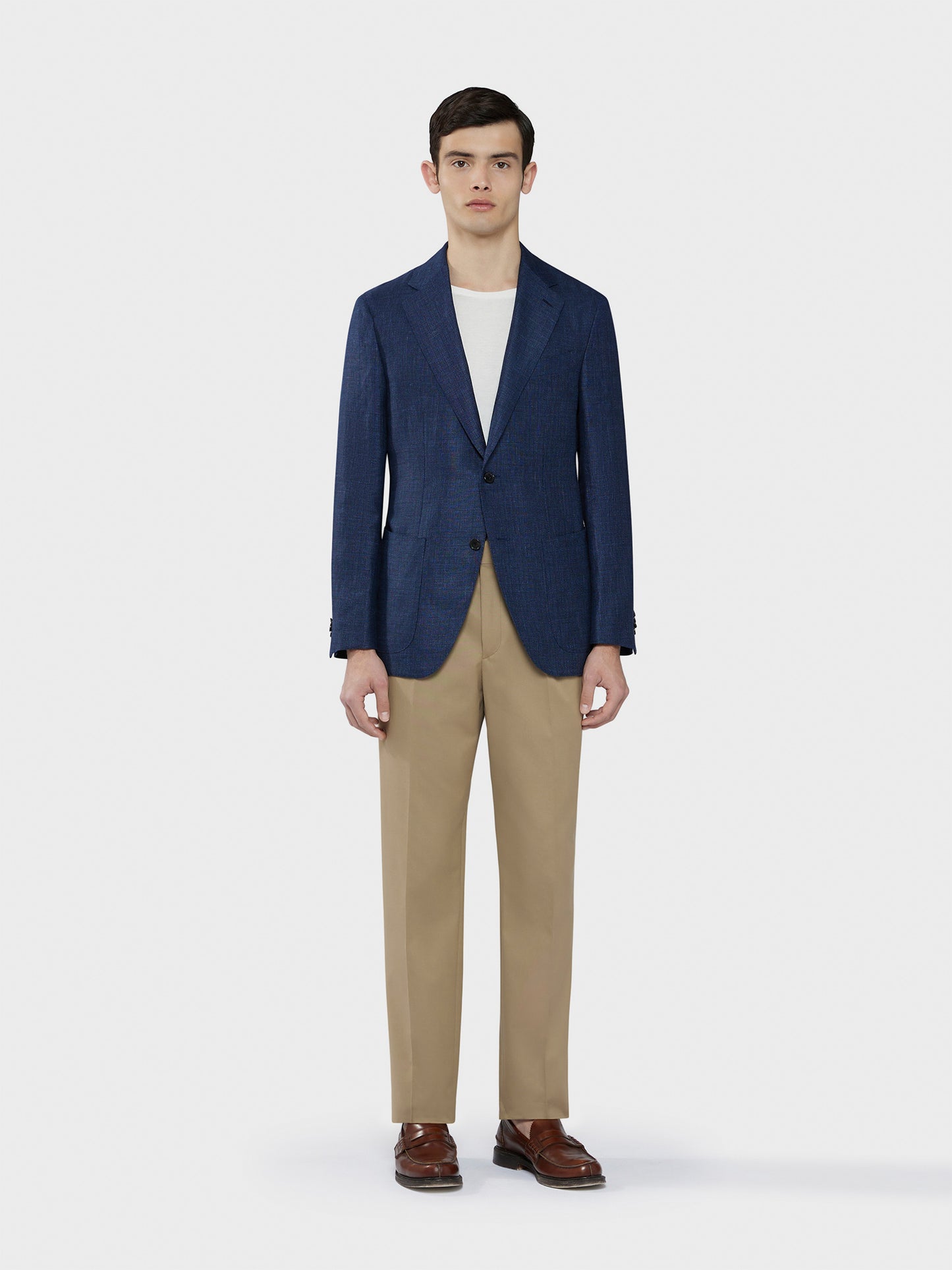 Caruso Menswear Abbigliamento Uomo Giacca Aida semisfoderata primaverile in lino lana blu drop 8R total look