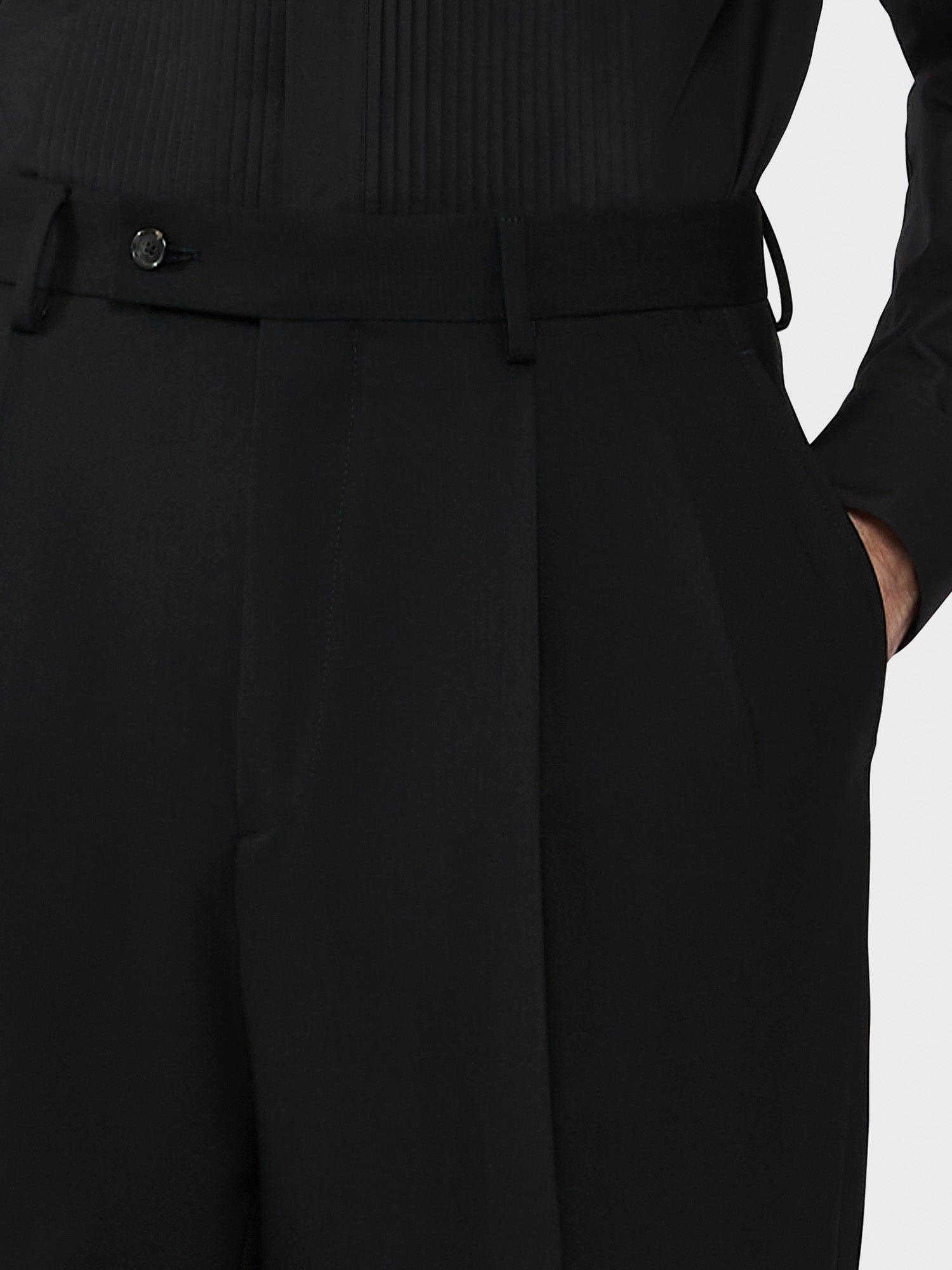 Caruso Menswear Abbigliamento Uomo Pantaloni Pantalone in tropical di lana nero houdini look 5