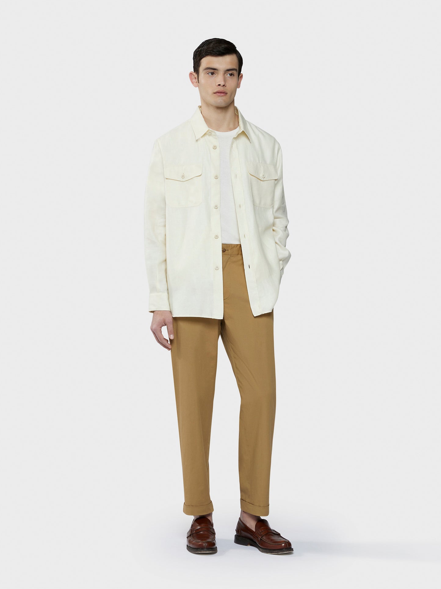 Caruso menswear Abbigliamento Uomo Overshirt estiva in lino lana bianco total look